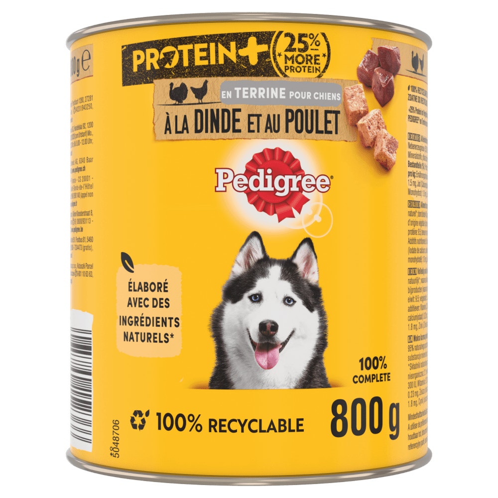Pedigree® Protein+ Boîte En Terrine À La Dinde Et Au Poulet Pour Chien Adulte 800g