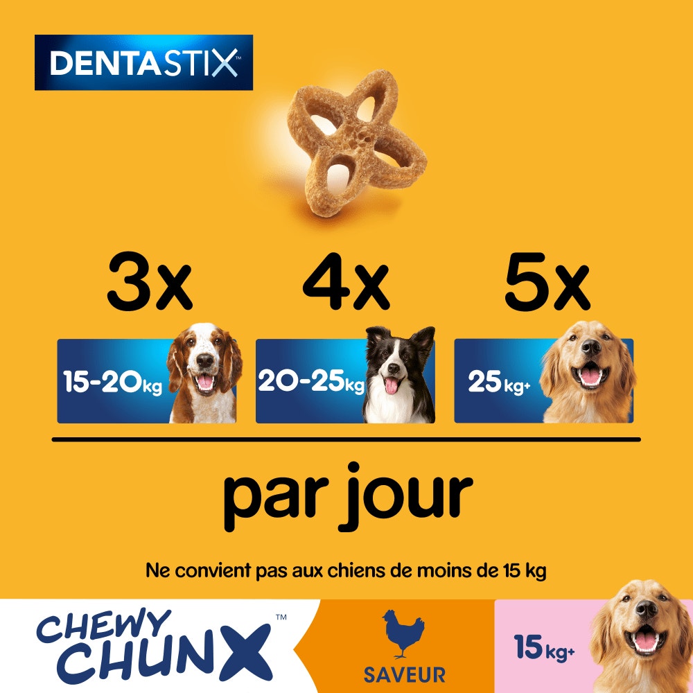 Pedigree® DENTASTIX™ Chewy Chunx Saveur Poulet Pour Chiens De 15kg Et Plus, 68g